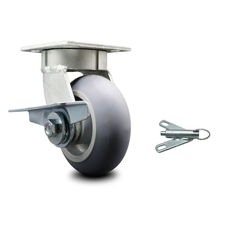 Service Caster 5 Inch Kingpinless Thermoplastic Rubber Wheel Caster with Brake and Swivel Lock SCC-KP30S520-TPRRD-SLB-BSL